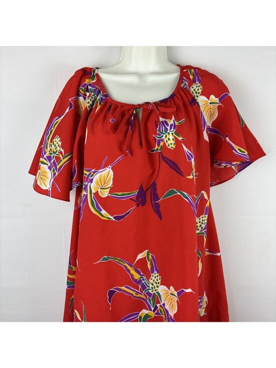 Vintage Dresses & Skirts - VTG Hilo Hattie Hawaiian Maxi Muumuu Dress Cotton Tulip Sleeves Beach Cruise L